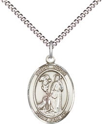 [8310SS/18S] Sterling Silver Saint Roch Pendant on a 18 inch Light Rhodium Light Curb chain