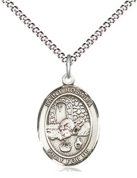 [8309SS/18S] Sterling Silver Saint Rosalia Pendant on a 18 inch Light Rhodium Light Curb chain