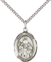 [8136SS/18S] Sterling Silver Saint Sophia Pendant on a 18 inch Light Rhodium Light Curb chain