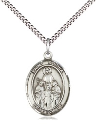 [8136SS/18S] Sterling Silver Saint Sophia Pendant on a 18 inch Light Rhodium Light Curb chain