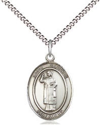 [8104SS/18S] Sterling Silver Saint Stephen the Martyr Pendant on a 18 inch Light Rhodium Light Curb chain