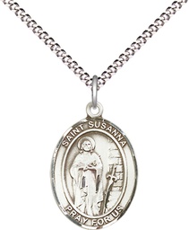 [8280SS/18S] Sterling Silver Saint Susanna Pendant on a 18 inch Light Rhodium Light Curb chain