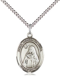 [8102SS/18S] Sterling Silver Saint Teresa of Avila Pendant on a 18 inch Light Rhodium Light Curb chain