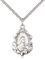 [0822TSS/18S] Sterling Silver Saint Theresa Pendant on a 18 inch Light Rhodium Light Curb chain