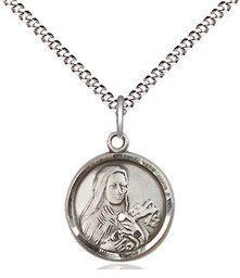 [0601TSS/18S] Sterling Silver Saint Theresa Pendant on a 18 inch Light Rhodium Light Curb chain