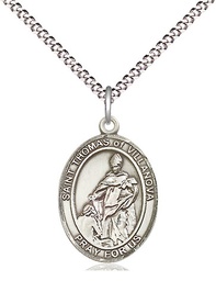 [8304SS/18S] Sterling Silver Saint Thomas of Villanova Pendant on a 18 inch Light Rhodium Light Curb chain