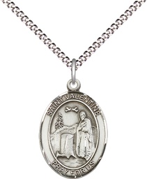 [8121SS/18S] Sterling Silver Saint Valentine of Rome Pendant on a 18 inch Light Rhodium Light Curb chain
