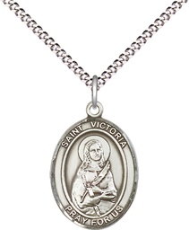 [8253SS/18S] Sterling Silver Saint Victoria Pendant on a 18 inch Light Rhodium Light Curb chain
