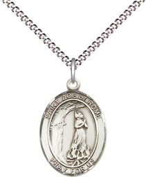 [8314SS/18S] Sterling Silver Saint Zoe of Rome Pendant on a 18 inch Light Rhodium Light Curb chain