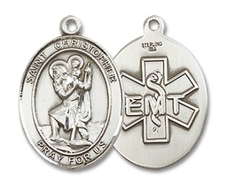 [8022SS10] Sterling Silver Saint Christopher EMT Medal