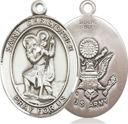[8022SS2] Sterling Silver Saint Christopher Army Medal
