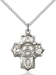 [2091SS/18SS] Sterling Silver New Family 5-Way Pendant on a 18 inch Sterling Silver Light Curb chain