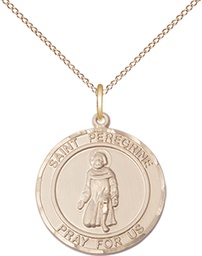 [8088RDGF/18GF] 14kt Gold Filled Saint Peregrine Pendant on a 18 inch Gold Filled Light Curb chain
