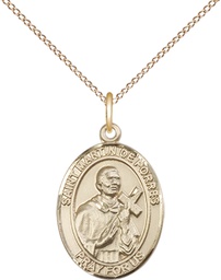 [8089GF/18GF] 14kt Gold Filled Saint Martin de Porres Pendant on a 18 inch Gold Filled Light Curb chain