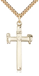 [2394GF/24G] 14kt Gold Filled Carpenter Cross Pendant on a 24 inch Gold Plate Heavy Curb chain