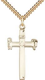 [2394GF/24G] 14kt Gold Filled Carpenter Cross Pendant on a 24 inch Gold Plate Heavy Curb chain