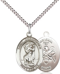 [8022SS5/18S] Sterling Silver Saint Christopher National Guard Pendant on a 18 inch Light Rhodium Light Curb chain