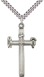 [2394SS/24S] Sterling Silver Carpenter Cross Pendant on a 24 inch Light Rhodium Heavy Curb chain