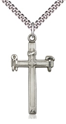 [2394SS/24S] Sterling Silver Carpenter Cross Pendant on a 24 inch Light Rhodium Heavy Curb chain