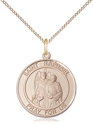 [8092RDGF/18GF] 14kt Gold Filled Saint Raphael the Archangel Pendant on a 18 inch Gold Filled Light Curb chain