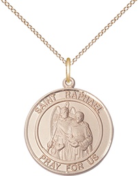 [8092RDGF/18GF] 14kt Gold Filled Saint Raphael the Archangel Pendant on a 18 inch Gold Filled Light Curb chain