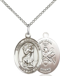 [8022SS5/18SS] Sterling Silver Saint Christopher National Guard Pendant on a 18 inch Sterling Silver Light Curb chain