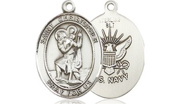 [8022SS6] Sterling Silver Saint Christopher Navy Medal
