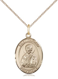 [8105GF/18GF] 14kt Gold Filled Saint Timothy Pendant on a 18 inch Gold Filled Light Curb chain