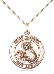 [8106RDGF/18GF] 14kt Gold Filled Saint Theresa Pendant on a 18 inch Gold Filled Light Curb chain