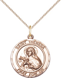 [8106RDGF/18GF] 14kt Gold Filled Saint Theresa Pendant on a 18 inch Gold Filled Light Curb chain