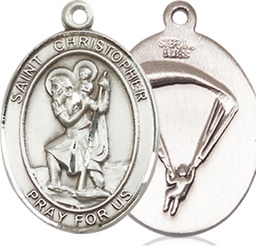 [8022SS7] Sterling Silver Saint Christopher Paratrooper Medal