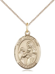 [8112GF/18GF] 14kt Gold Filled Saint John of God Pendant on a 18 inch Gold Filled Light Curb chain