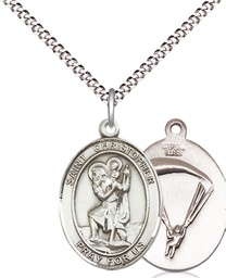 [8022SS7/18S] Sterling Silver Saint Christopher Paratrooper Pendant on a 18 inch Light Rhodium Light Curb chain