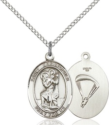[8022SS7/18S] Sterling Silver Saint Christopher Paratrooper Pendant on a 18 inch Light Rhodium Light Curb chain