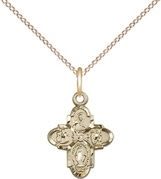 [3143GF/18GF] 14kt Gold Filled 4-Way Pendant on a 18 inch Gold Filled Light Curb chain