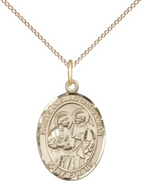 [8132GF/18GF] 14kt Gold Filled Saints Cosmas &amp; Damian Pendant on a 18 inch Gold Filled Light Curb chain