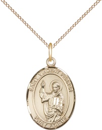 [8201GF/18GF] 14kt Gold Filled Saint Vincent Ferrer Pendant on a 18 inch Gold Filled Light Curb chain