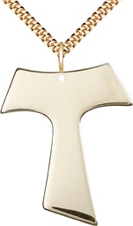 [3950GF/24G] 14kt Gold Filled Tau Cross Pendant on a 24 inch Gold Plate Heavy Curb chain