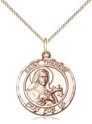 [8210RDGF/18GF] 14kt Gold Filled Saint Therese of Lisieux Pendant on a 18 inch Gold Filled Light Curb chain