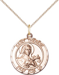 [8210RDGF/18GF] 14kt Gold Filled Saint Therese of Lisieux Pendant on a 18 inch Gold Filled Light Curb chain