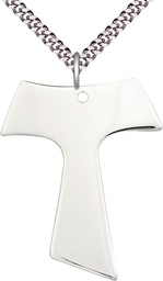 [3950SS/24S] Sterling Silver Tau Cross Pendant on a 24 inch Light Rhodium Heavy Curb chain