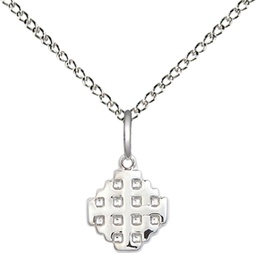 [4118SS/18SS] Sterling Silver Jerusalem Cross Pendant on a 18 inch Sterling Silver Light Curb chain
