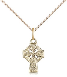 [4133GF/18GF] 14kt Gold Filled Celtic Cross Pendant on a 18 inch Gold Filled Light Curb chain
