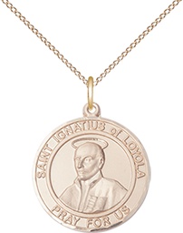 [8217RDGF/18GF] 14kt Gold Filled Saint Ignatius of Loyola Pendant on a 18 inch Gold Filled Light Curb chain