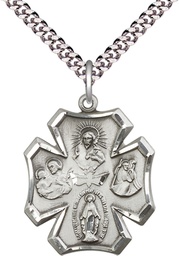 [4137SS/24S] Sterling Silver 4-Way Pendant on a 24 inch Light Rhodium Heavy Curb chain