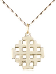 [4139GF/18GF] 14kt Gold Filled Jerusalem Cross Pendant on a 18 inch Gold Filled Light Curb chain