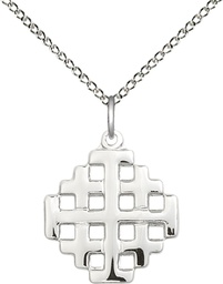 [4139SS/18SS] Sterling Silver Jerusalem Cross Pendant on a 18 inch Sterling Silver Light Curb chain