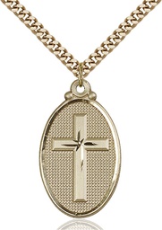 [4145YGF/24G] 14kt Gold Filled Cross Pendant on a 24 inch Gold Plate Heavy Curb chain