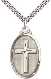[4145YSS/24S] Sterling Silver Cross Pendant on a 24 inch Light Rhodium Heavy Curb chain