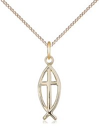 [4251GF/18GF] 14kt Gold Filled Fish Cross Pendant on a 18 inch Gold Filled Light Curb chain